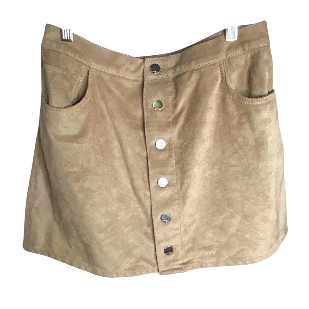 Express Sz 4 Tan Faux Suede Button Front‎ Mini Skirt Camel A-Line Boho